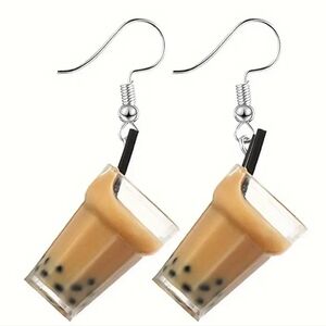 Milk Tea Coffee Acrylic Dangling Alloy Whimsical Earrings